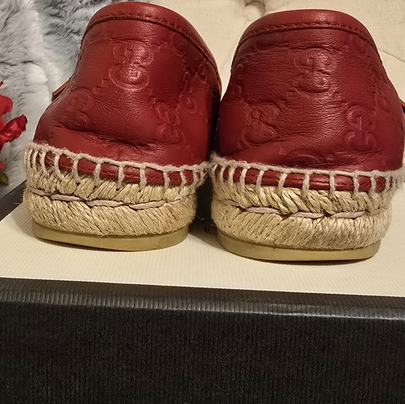 GUCCI Espadrilles Leather Slip-On, Size 35 In Red Authentic With Box - Picture 5 of 16